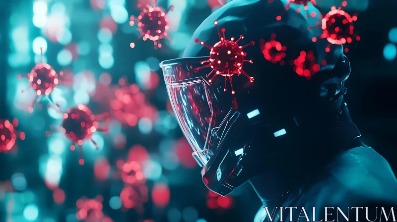 Sci-Fi Art Featuring Modern Helmet and Stylized Virus AI Image