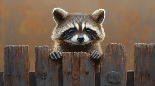 Adorable Raccoon Behind a Wooden Fence