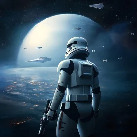 Sci-Fi Scene with Stormtrooper and Spaceships