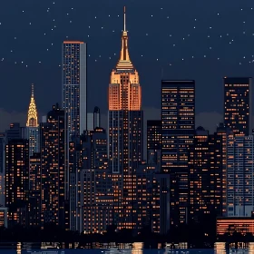Glowing City Lights against a Starry Night Sky