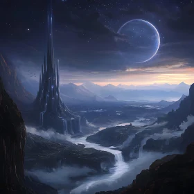 Fantasy Castle Under Mystic Night Sky