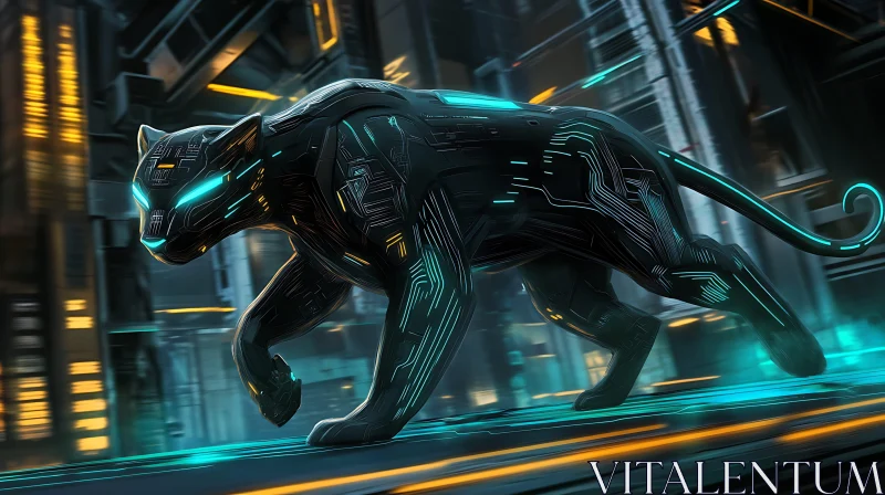High-Tech Robotic Feline with Glowing Circuits