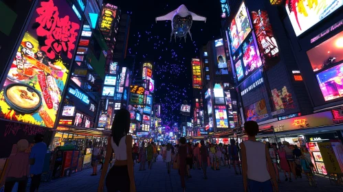 Cyberpunk Nightlife in a Neon-Lit Cityscape