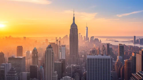 Sunset Over a Metropolis with Tall Skyscrapers