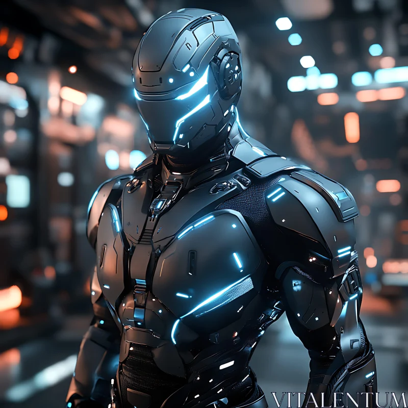 Advanced Robotic Figure in High-Tech Setting AI Image