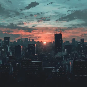 Urban Sunset: Silhouetted Buildings and Vibrant Sky