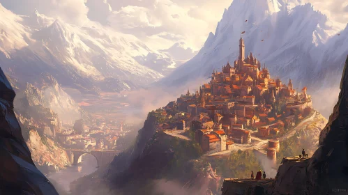 Medieval Castle Landscape with Mountains