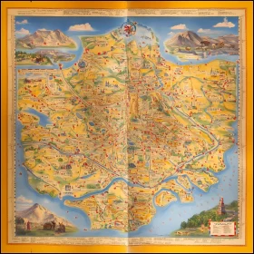 Colorful Vintage Cartography with Landmarks