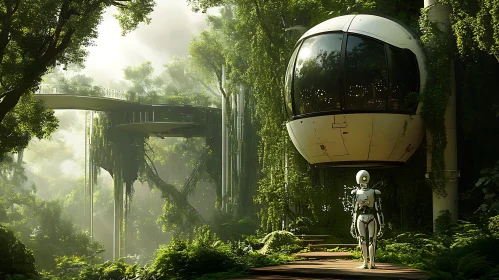 Humanoid Robot in High-Tech Forest Environment
