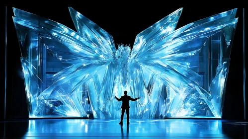 Ethereal Crystal Butterfly with Silhouetted Figure