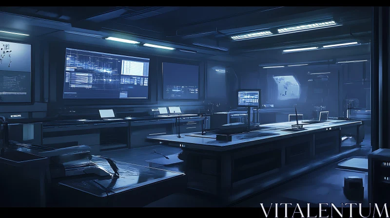 AI ART Advanced Technology Control Room with Blue Illumination