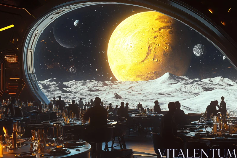 Dining with Celestial Views in Space AI Image