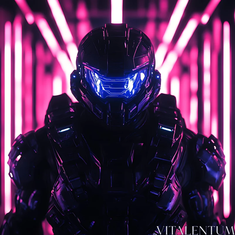 AI ART Cyborg in Neon Corridor