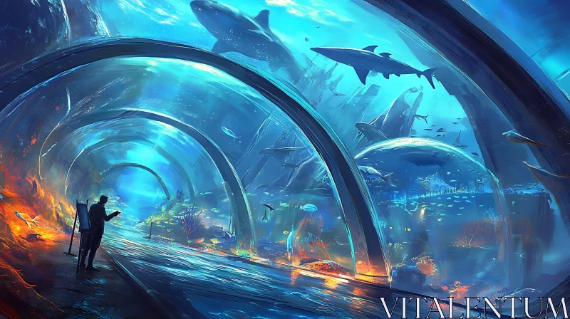 AI ART Aquarium Tunnel Ocean Life