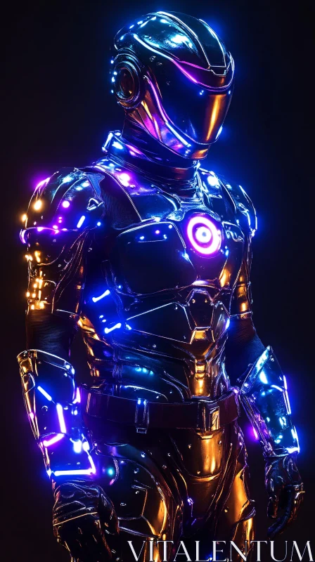 AI ART Advanced Cyborg with Illuminated Neon Suit