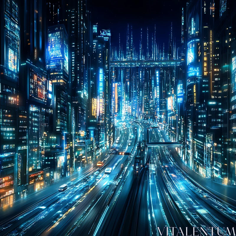 High-Tech Neon City Night View AI Image