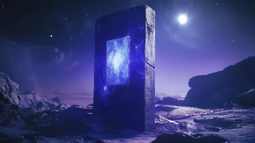 Mysterious Stone Monolith Under Starry Sky