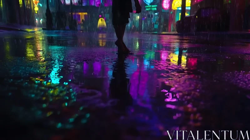 AI ART Urban Night Scene with Rain and Neon Lights