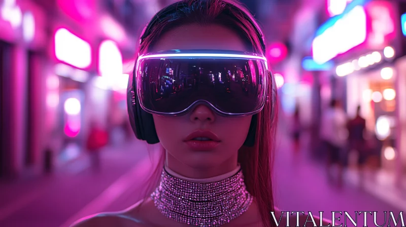 Cyberpunk Fashion and Technology in Neon City AI Image