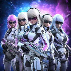 Galactic Fighters: Female Team in High-Tech Armor