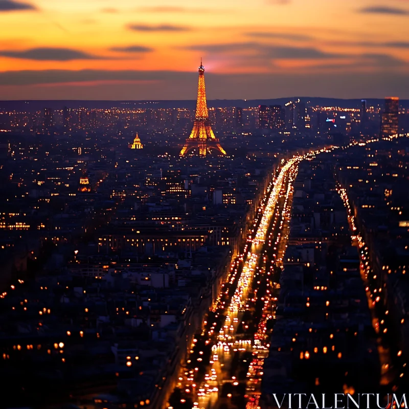 AI ART Illuminated Eiffel Tower in Paris At Night