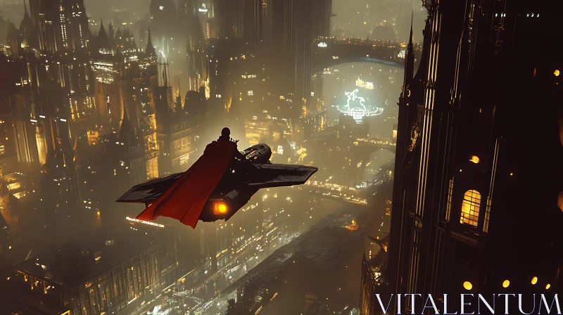 Night Glide Through Futuristic City AI Image