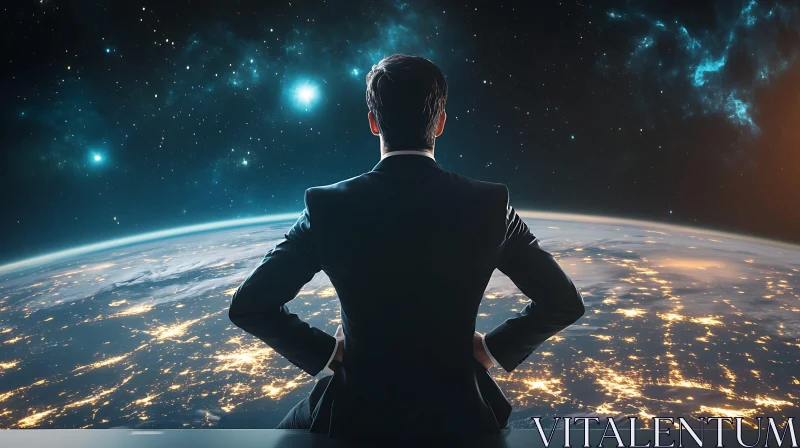 Businessman Looking at Earth from Space AI Image