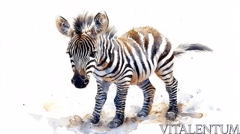 Young Zebra in Watercolor AI Image