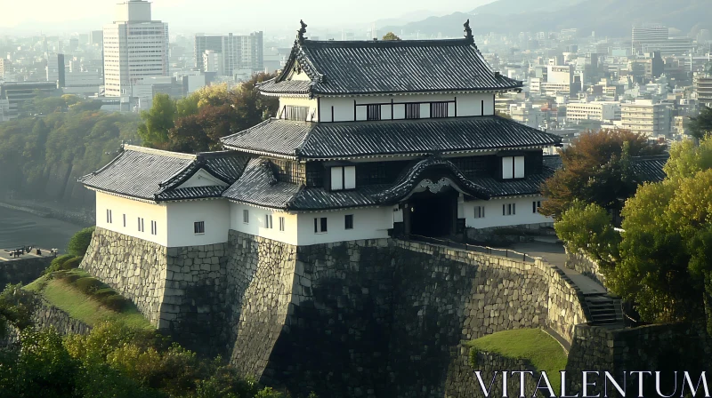 AI ART Historic Japanese Castle with Modern City Background