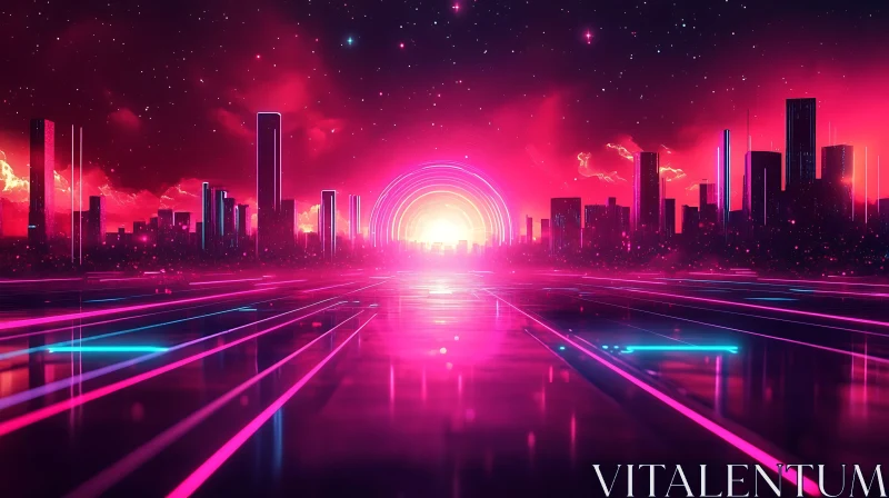 AI ART Neon Sunset over Futuristic City