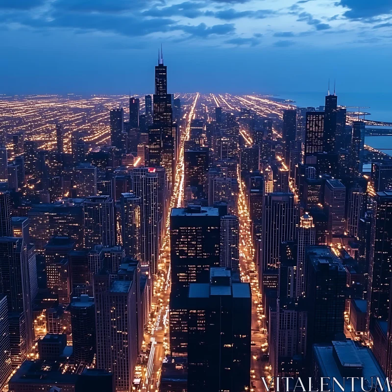 Urban Nightscape with Skyscraper Lights AI Image