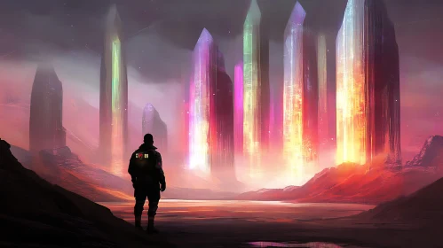 Mystical Sci-Fi Scene with Luminescent Crystals