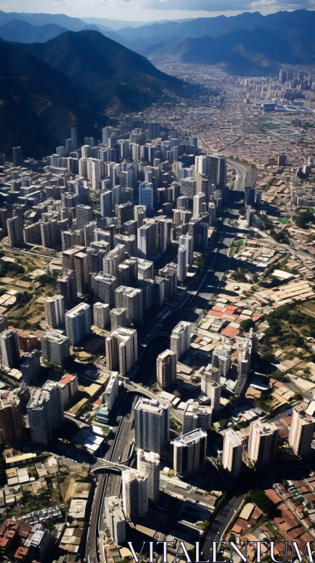 Urban Landscape with Skyscrapers and Mountainous Backdrop AI Image