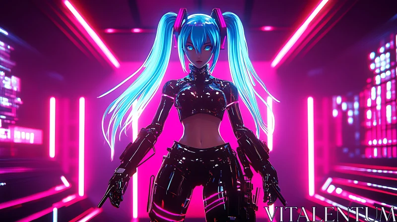 AI ART Neon Lit Anime Character in Cyberpunk Setting