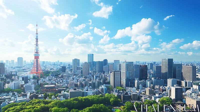 Urban Panorama with Tower and Greenery AI Image