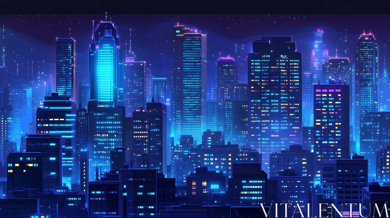 AI ART Vibrant Urban Skyline at Night