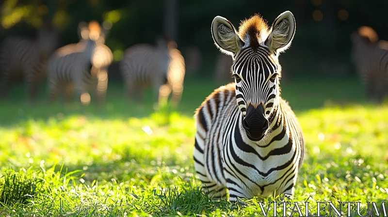 Zebra Resting on Grass AI Image