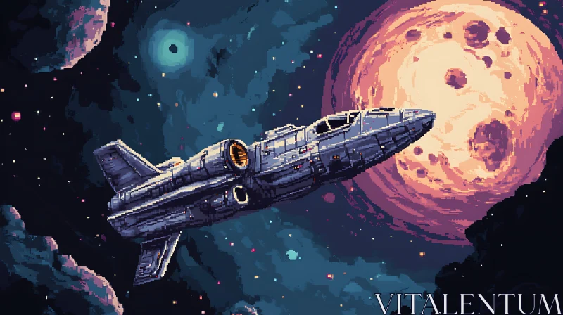 AI ART Retro Spaceship Exploring Space