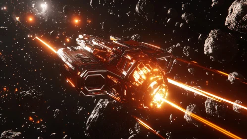 Sci-Fi Spaceship in Asteroid Field