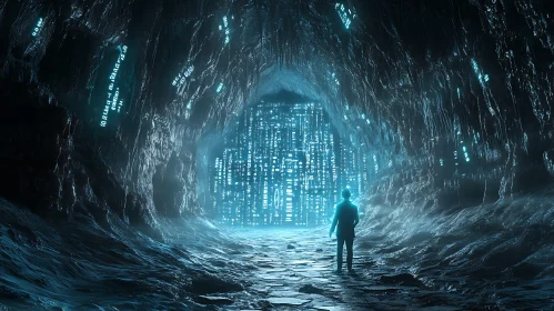 Mystical Digital Portal in a Cave