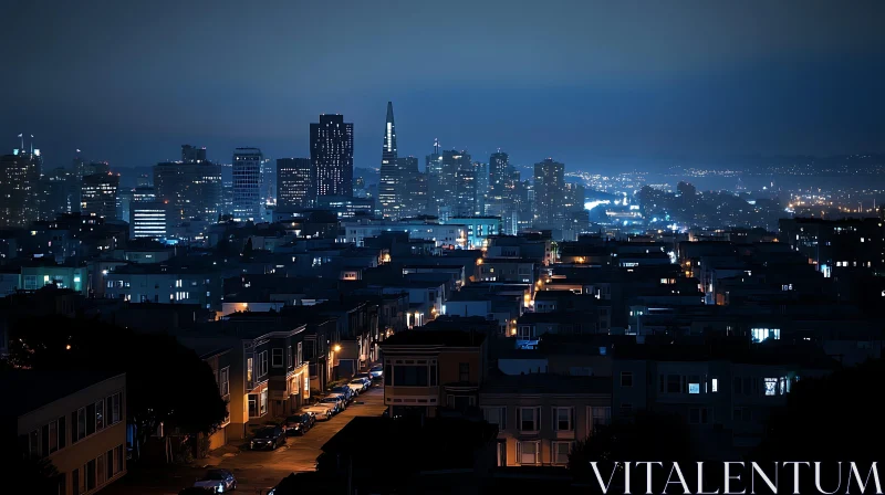 Nighttime Urban Landscape with Building Lights AI Image