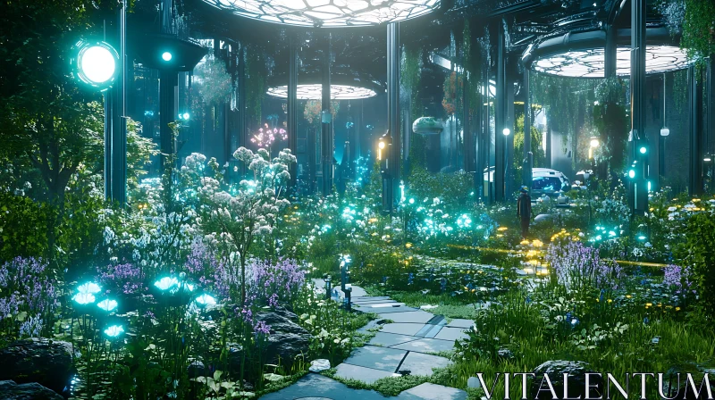 Luminous Futuristic Garden Scene AI Image