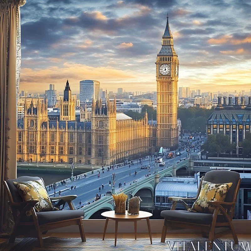 Evening View of Big Ben and Westminster AI Image