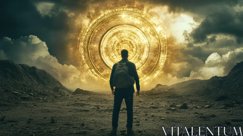 Mystical Golden Portal and Adventurous Man AI Image