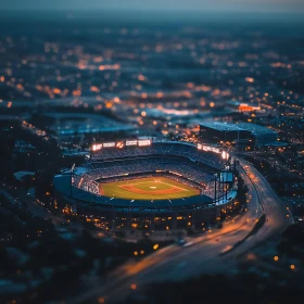 Illuminated Baseball Stadium at Night