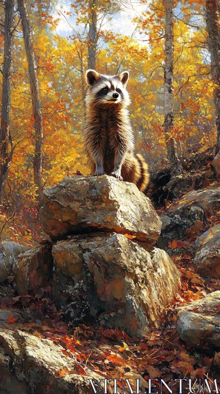 Majestic Raccoon and Rocky Outcrop AI Image