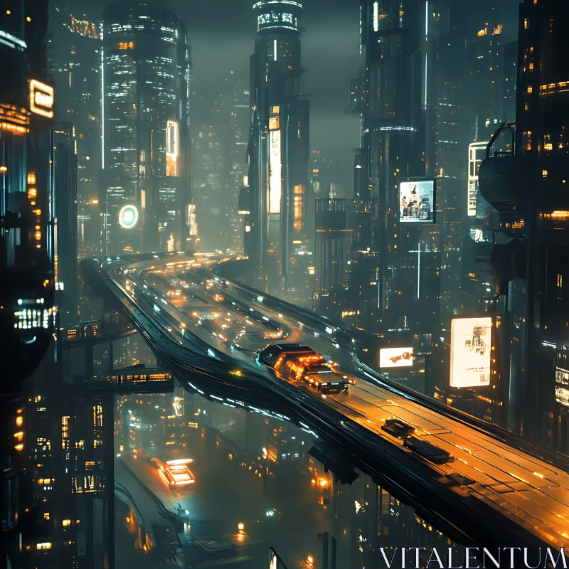 High-Tech Urban Night Scene AI Image