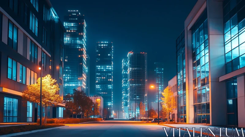 Illuminated Skyscrapers at Night AI Image