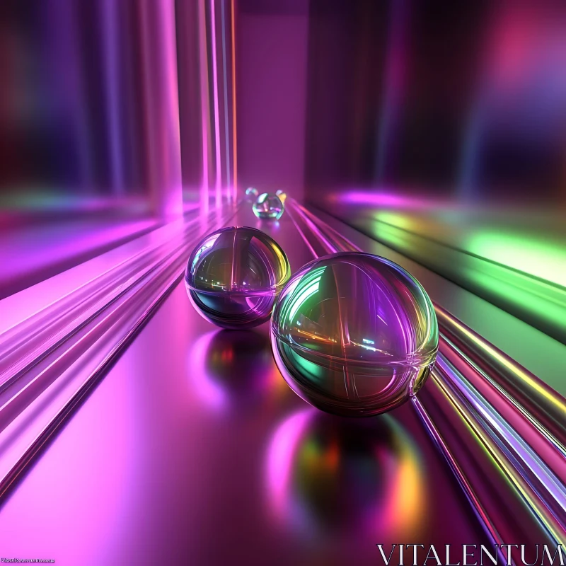 Neon Abstract Art with Spheres and Light Play AI Image