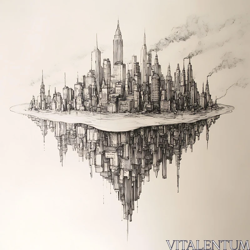 AI ART Reflective Cityscape Drawing